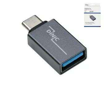 Adapter, USB C male to USB A female aluminum, space grey, DINIC Box